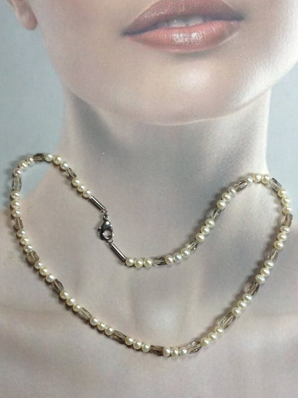 Freshwater Pearl and Smoky Quartz Necklace.